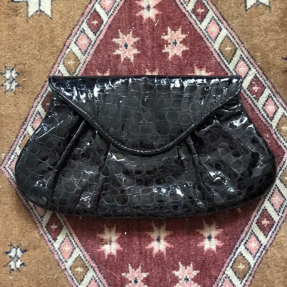 Lauren Merkin black croc embossed clutch